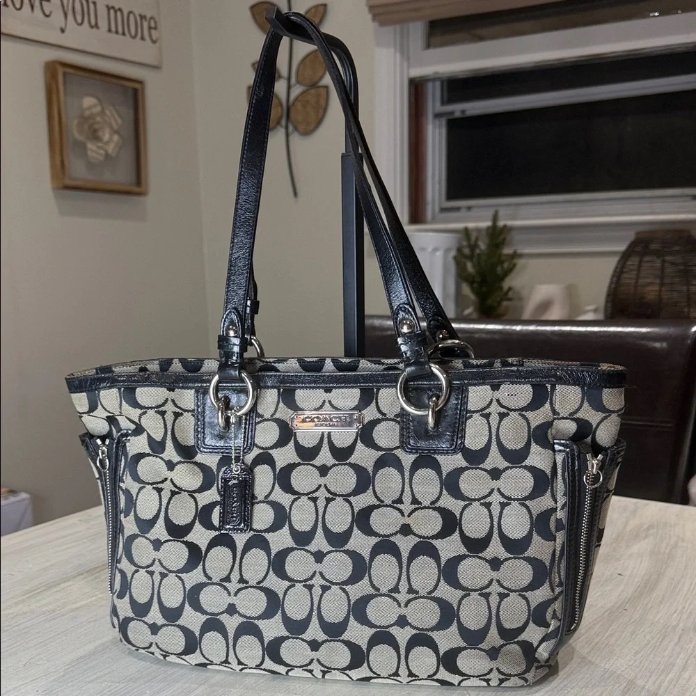 Coach Black and Tan Signature Tote